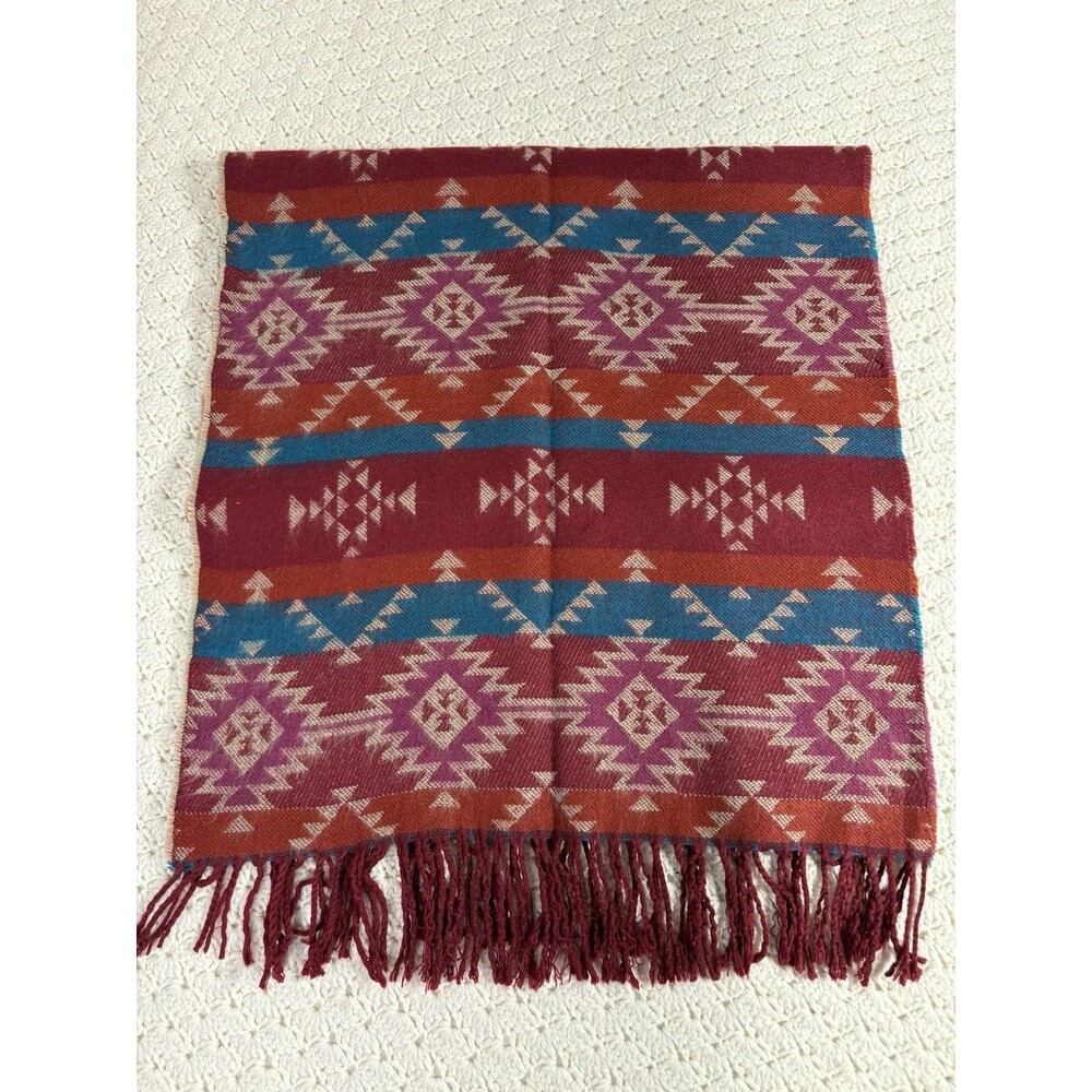 Boho Southwestern Aztec Fringe Shawl Wrap Blanket Scarf Poncho 72” X 21” NEW